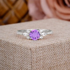 Round Cut Amethyst Cluster Engagement Ring 6-Prong Setting