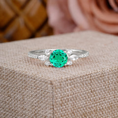 Round Cut Emerald Cluster Engagement Ring 6-Prong Setting