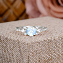 Round Cut Moonstone Cluster Engagement Ring 6-Prong Setting