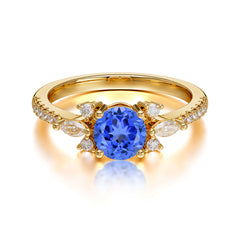 Round Cut Sapphire Cluster Engagement Ring 6-Prong Setting