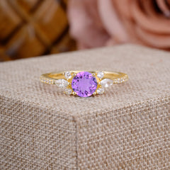 Round Cut Amethyst Cluster Engagement Ring 6-Prong Setting
