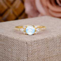 Round Cut Moonstone Cluster Engagement Ring 6-Prong Setting