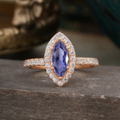 Classic Marquise Cut Tanzanite Halo Engagement Ring