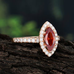 Classic Marquise Cut Garnet Halo Engagement Ring