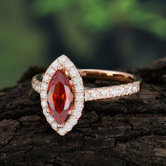 Classic Marquise Cut Garnet Halo Engagement Ring