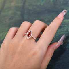 Classic Marquise Cut Garnet Halo Engagement Ring