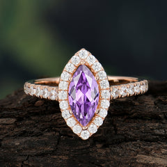 Classic Marquise Cut Amethyst Halo Engagement Ring
