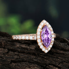 Classic Marquise Cut Amethyst Halo Engagement Ring