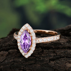 Classic Marquise Cut Amethyst Halo Engagement Ring