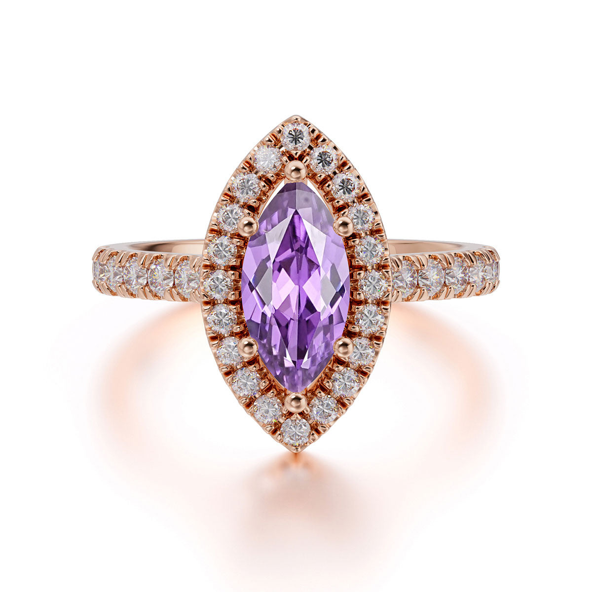Classic Marquise Cut Amethyst Halo Engagement Ring