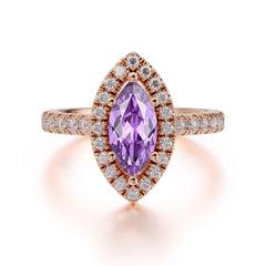Classic Marquise Cut Amethyst Halo Engagement Ring