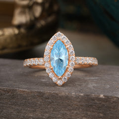 Classic Marquise Cut Aquamarine Halo Engagement Ring