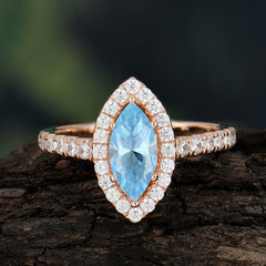Classic Marquise Cut Aquamarine Halo Engagement Ring