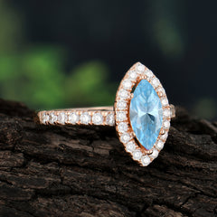 Classic Marquise Cut Aquamarine Halo Engagement Ring