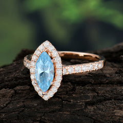 Classic Marquise Cut Aquamarine Halo Engagement Ring