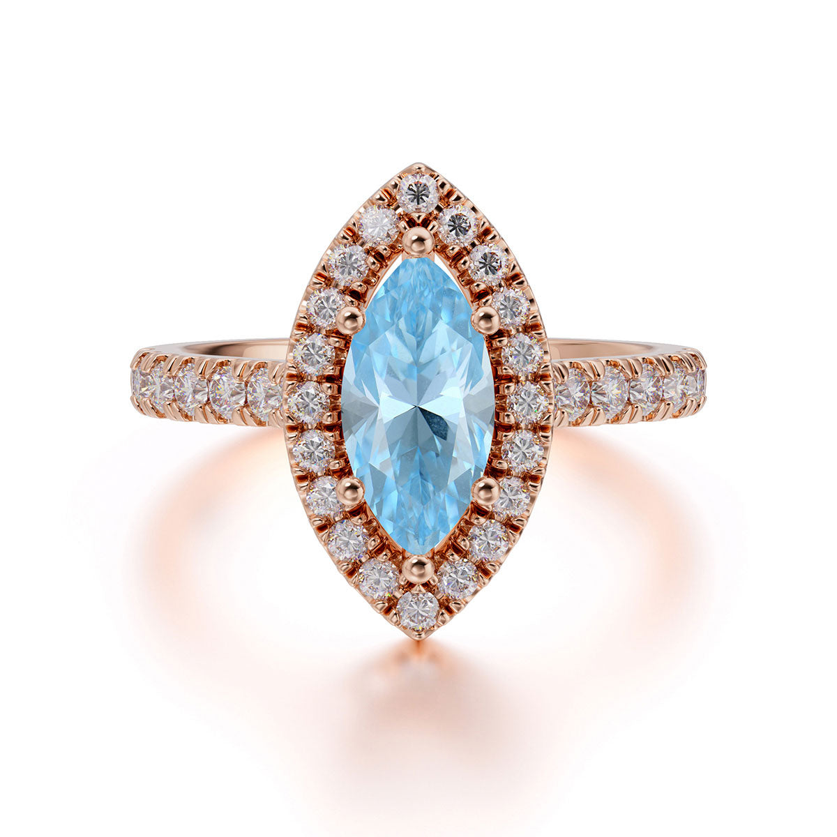 Classic Marquise Cut Aquamarine Halo Engagement Ring