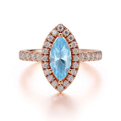 Classic Marquise Cut Aquamarine Halo Engagement Ring