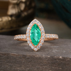 Classic Marquise Cut Emerald Halo Engagement Ring