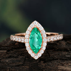 Classic Marquise Cut Emerald Halo Engagement Ring