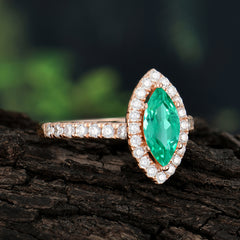Classic Marquise Cut Emerald Halo Engagement Ring