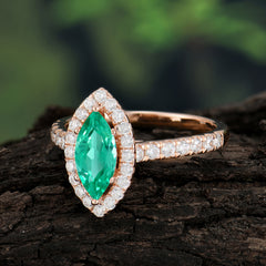 Classic Marquise Cut Emerald Halo Engagement Ring
