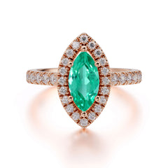 Classic Marquise Cut Emerald Halo Engagement Ring