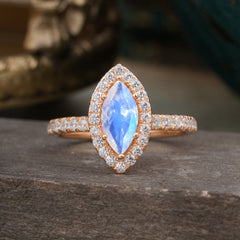 Classic Marquise Cut Moonstone Halo Engagement Ring