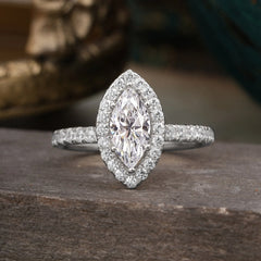Classic Marquise Cut Moissanite Halo Engagement Ring