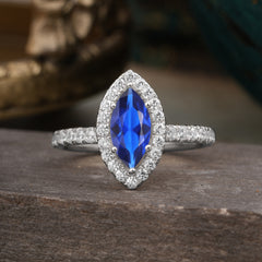 6 Prong Classic Marquise Cut Sapphire Halo Engagement Ring