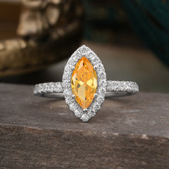 Classic Marquise Cut Citrine Halo Engagement Ring