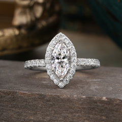 6 Prong Classic Marquise Cut Lab Diamond Halo Engagement Ring