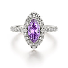 Classic Marquise Cut Amethyst Halo Engagement Ring