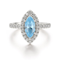 Classic Marquise Cut Aquamarine Halo Engagement Ring