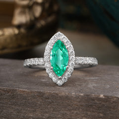 Classic Marquise Cut Emerald Halo Engagement Ring