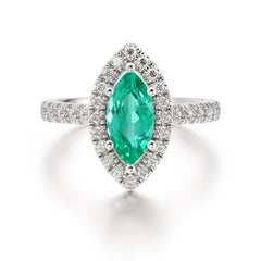 Classic Marquise Cut Emerald Halo Engagement Ring