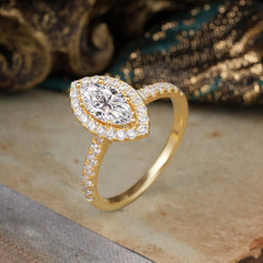 Classic Marquise Cut Moissanite Halo Engagement Ring