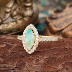 Classic Marquise Cut Opal  Halo Engagement Ring