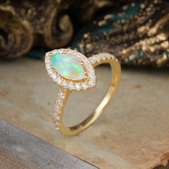 Classic Marquise Cut Opal  Halo Engagement Ring