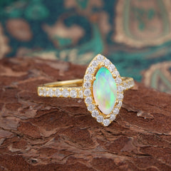 Classic Marquise Cut Opal  Halo Engagement Ring