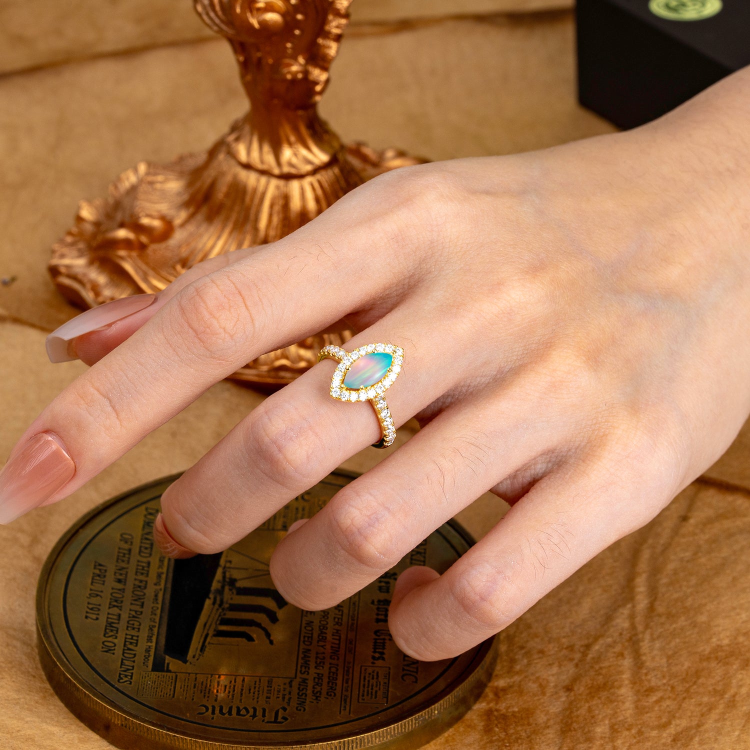Classic Marquise Cut Opal  Halo Engagement Ring