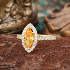 Classic Marquise Cut Citrine Halo Engagement Ring