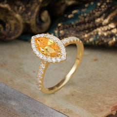 Classic Marquise Cut Citrine Halo Engagement Ring