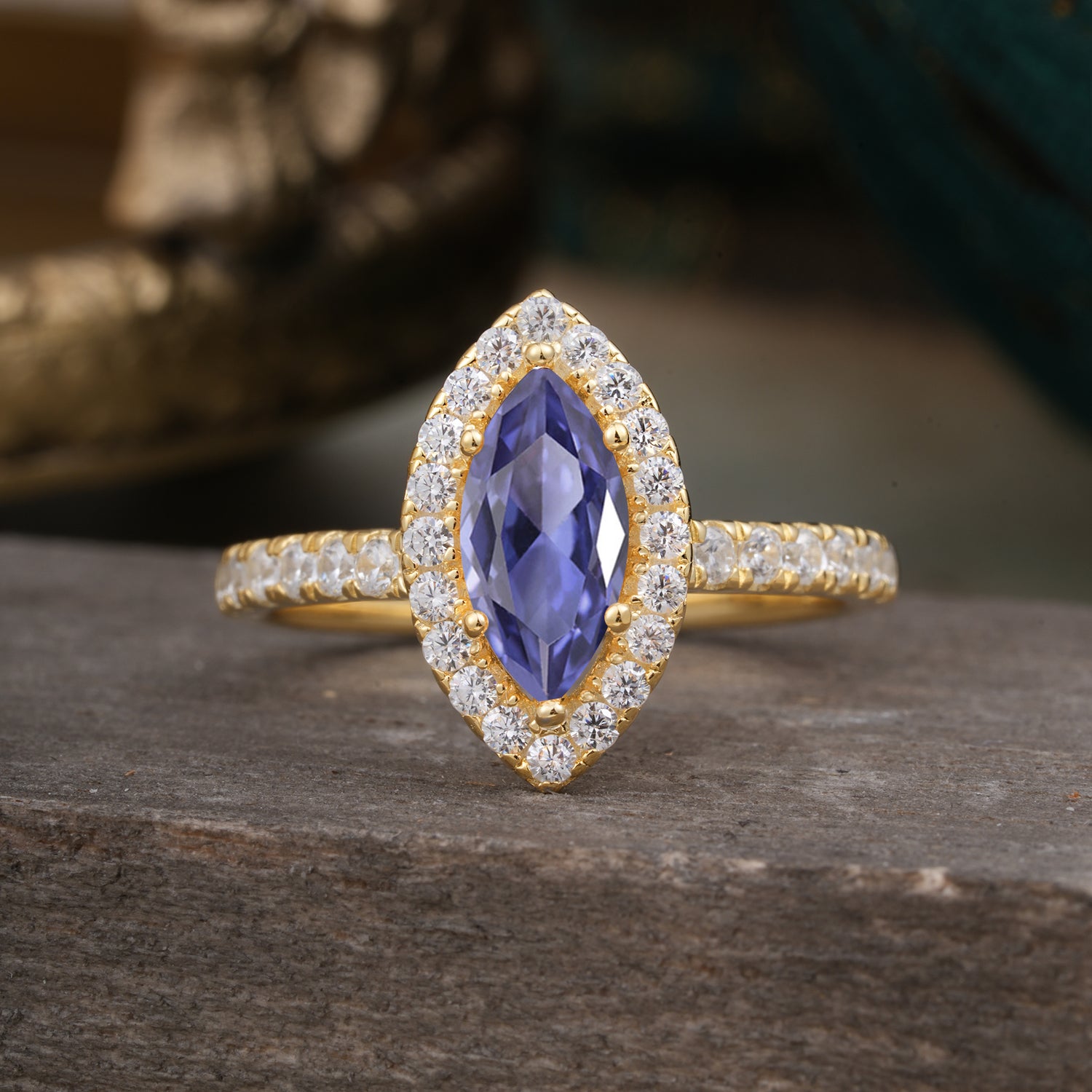 Classic Marquise Cut Tanzanite Halo Engagement Ring