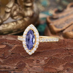 Classic Marquise Cut Tanzanite Halo Engagement Ring