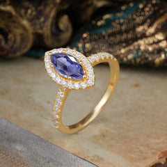 Classic Marquise Cut Tanzanite Halo Engagement Ring
