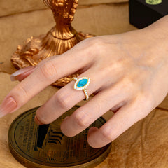 6 Prong Classic Marquise Cut Turquoise Halo Engagement Ring