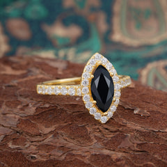 Classic Marquise Cut Black Onyx Halo Engagement Ring