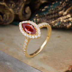 Classic Marquise Cut Garnet Halo Engagement Ring