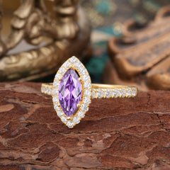 Classic Marquise Cut Amethyst Halo Engagement Ring