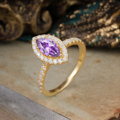 Classic Marquise Cut Amethyst Halo Engagement Ring